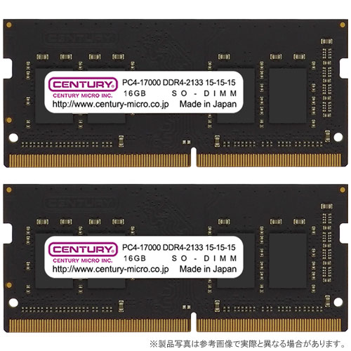 センチュリーマイクロ CB16GX2-SOD4U2133H [32GB kit (16GBx2) DDR4-2133 (PC4-17000) Unbuffered SO-DIMM 260pin Single Rank]