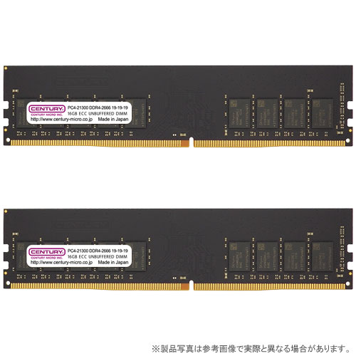 センチュリーマイクロ CB16GX2-D4UE2666H [32GB kit (16GBx2) DDR4-2666 (PC4-21300) ECC Unbuffered DIMM Single Rank 2048Mx8]