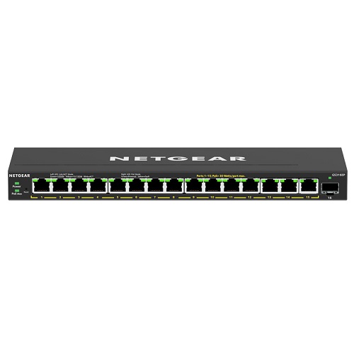 NETGEAR GS316EP-100JPS [PoE+(180W)ギガx15 SFPx1 アンマネージプラススイッチ]