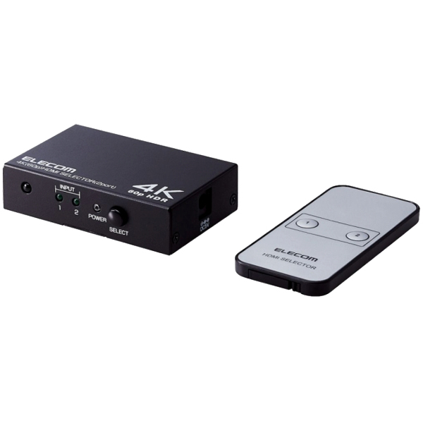 エレコム DH-SW4KP21BK [HDMI切替器/4K60P対応/2入力1出力/リモコン付]