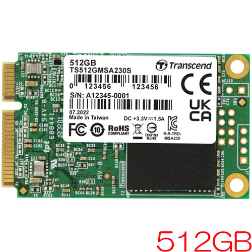 TS512GMSA230S [512GB mSATA SSD 230S SATA-III 6Gb/s DDR3キャッシュ 3D TLC 280TBW 3年保証]