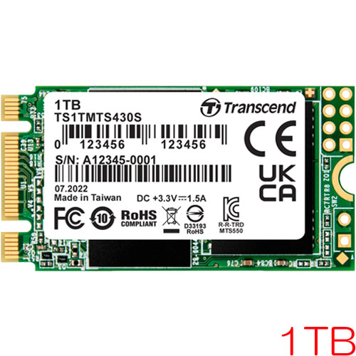 トランセンド TS1TMTS430S [1TB SSD MTS430S M.2 Type 2242 SATA-III DDR3キャッシュ 3D TLC 560TBW 5年保証]