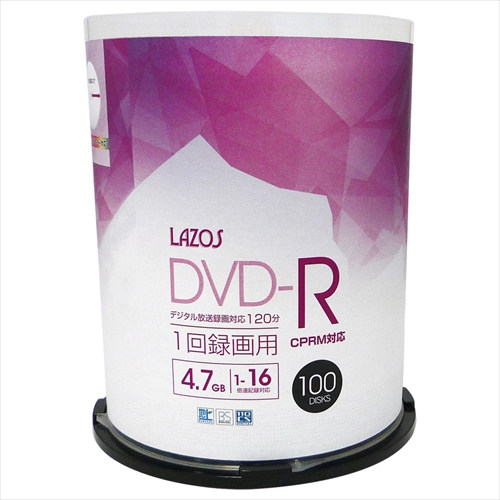Lazos L-CP100PX5 [500枚セット(100枚X5個) 録画用DVD-R]