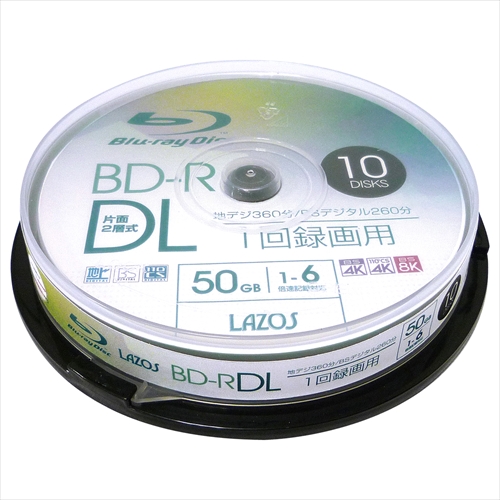 Lazos L-BDL10PX10 [100枚セット(10枚X10個) BD-R DL]