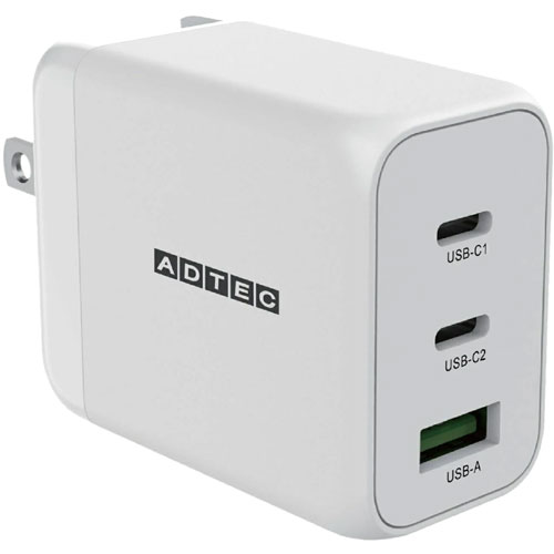 アドテック APD-V065AC2-WH [PD充電器 最大65W Type-C×2＋Type-A、PD3.0 PPS対応 ホワイト]