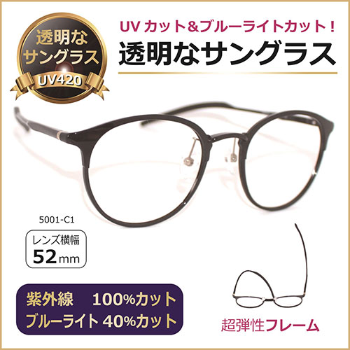 透明なサングラス 5001-C1 ブラック T-5001-1