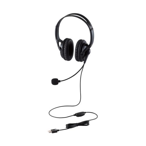 エレコム HS-HP02SUBK [有線ヘッドセット/両耳オーバーヘッド/大型/USB-A/1.8m/ブラック]