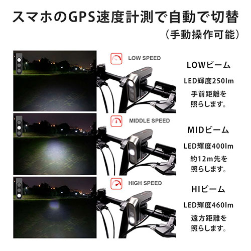 アンモナイト 車速反応式自転車用オートヘッドライト スマートフォン連動 GPSフォロー割お得情報あります♪