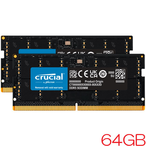 クルーシャル CT2K32G52C42S5 [64GB Kit (32GBx2) DDR5 5200 MT/s (PC5-41600) CL42 Unbuffered SODIMM 262pin]