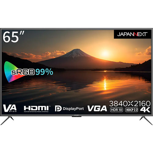 JAPANNEXT JN-V6500UHDR-N [4K 65インチ液晶ディスプレイ VAパネル 非光沢 DP/HDMI/VGA PCモニター 2年保証]
