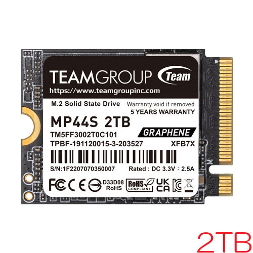 Team TM5FF3002T0C101 [2TB MP44S SSD M.2 (2230) PCIe 4.0 x4 NVMe 3D NAND 450TBW 5年保証]