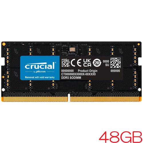 クルーシャル CT48G56C46S5 [48GB Crucial DDR5 5600 (PC5-44800) CL46 Unbuffered SODIMM 262pin]