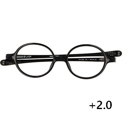 H.U.G. 変なメガネ HM-1002 ファッション性のあるラウンド型 度数+2.0 ブラック HM-1002-1+2.0