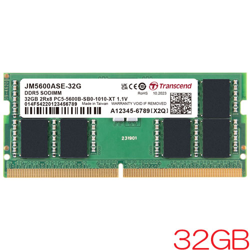 トランセンド JM5600ASE-32G [32GB JetRam DDR5 5600 SO-DIMM 2Rx8 (2Gx8)x16 CL46 1.1V 262pin]