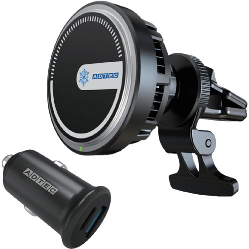 アドテック ACWPD-V015M-w38AC [車載用マグネット式ワイヤレス充電器 最大15W Magsafe対応、38Wシガー充電器付属]