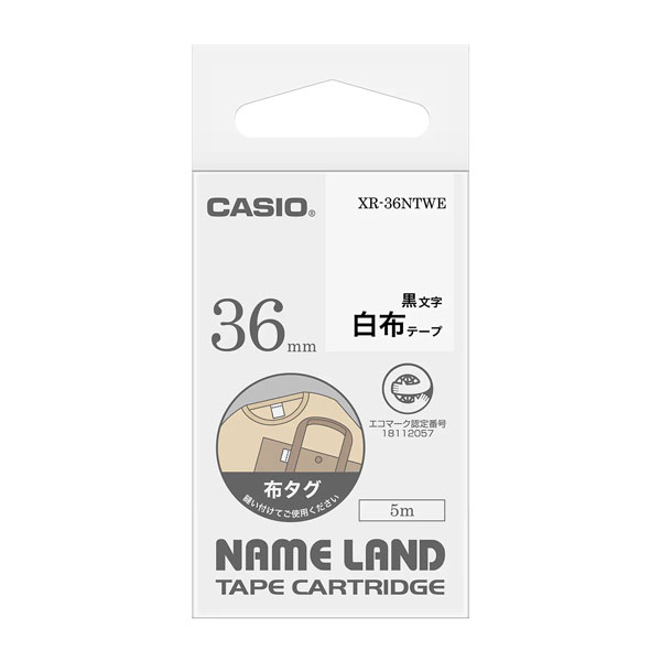 カシオ XR-36NTWE [ネ-ムランドテープ 布タグテープ 白テープ 黒文字]