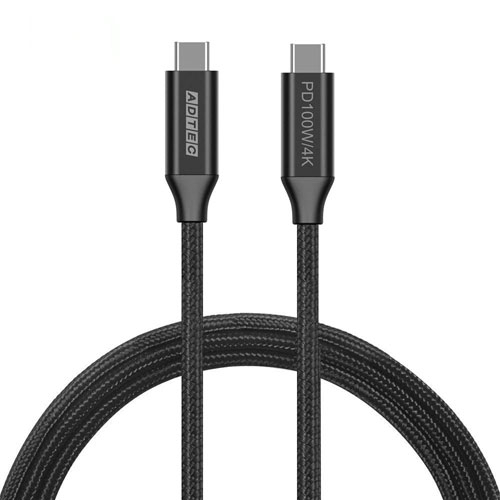 アドテック APC-V1010CC-4KU3G2-B [4K 100W 出力 USB 3.2 Gen2 Type-C to Type-C ケーブル 100cm PD対応 ブラック]