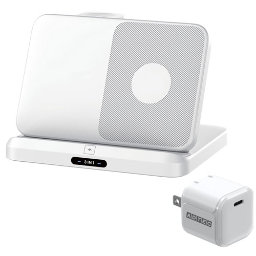 アドテック AWPD-V015WEW/AS-w33W [3in1 ワイヤレスチャージングステーション 最大15W 33W充電器付]