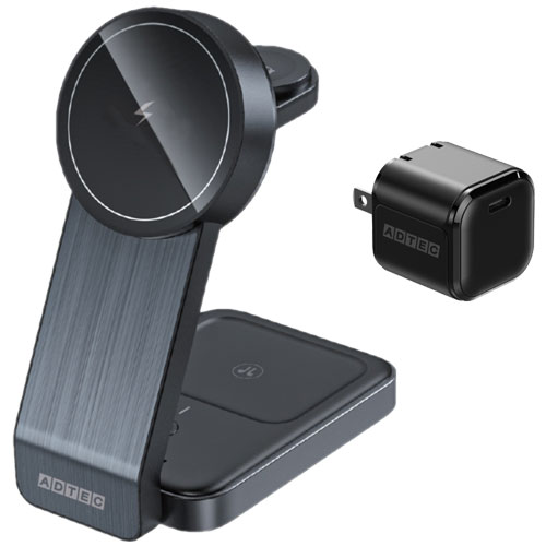 アドテック AWPD-V015MEW-w33W-BM [マグネット式 3in1 ワイヤレスチャージングステーション 最大15W 33W充電器付]