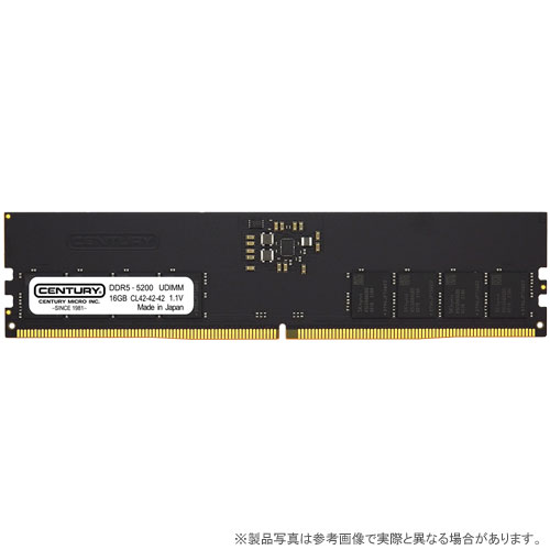 センチュリーマイクロ CB16G-D5U5200H [16GB DDR5-5200 (PC5-41600) Unbuffered DIMM 288pin Single Rank 2048Mx8]