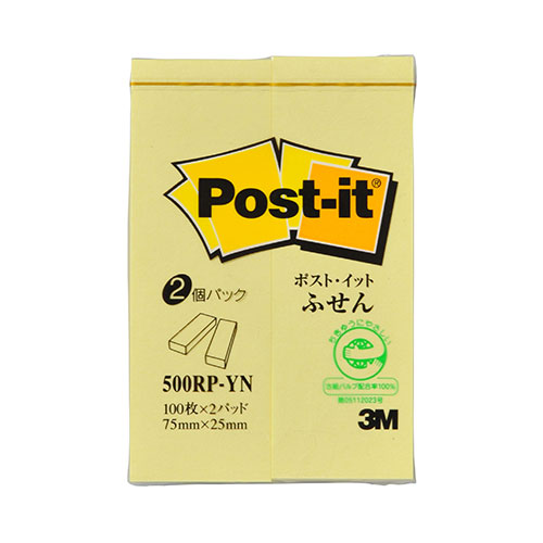 3M 【20個セット】 Post-it ポストイット 再生紙 ふせん イエロー 3M-500RP-YNX20