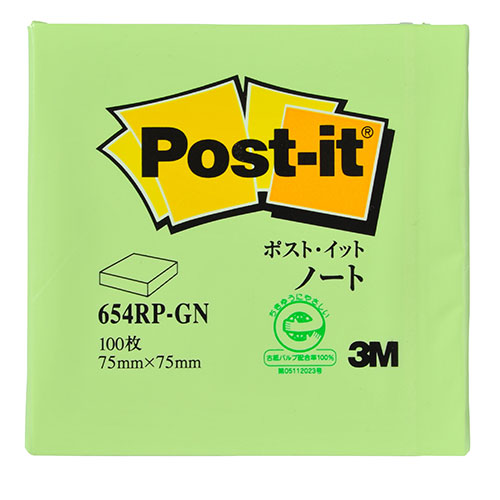 3M 【20個セット】 Post-it ポストイット 再生紙 ノート グリーン 3M-654RP-GNX20