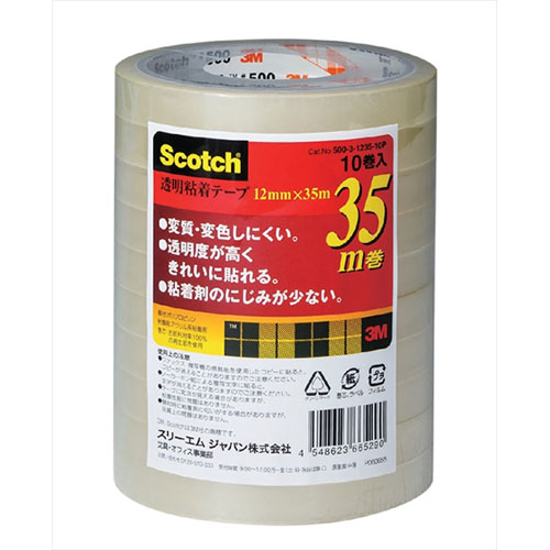 3M 【10巻入×10セット】 Scotch スコッチ 透明粘着テープ500 12mmX35m 3M-500-3-1235-10PX10