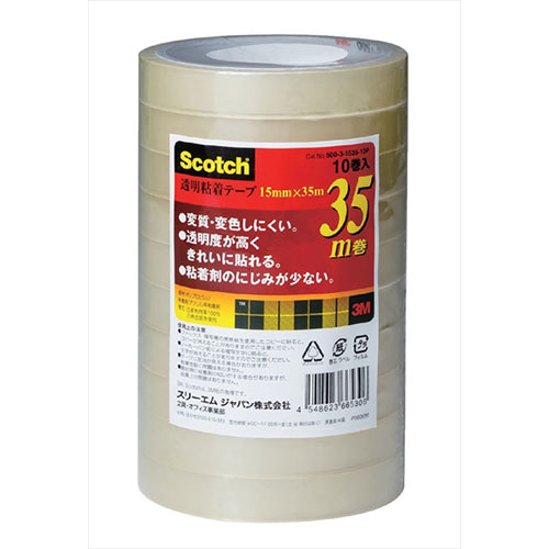 3M 【10巻入×5セット】 Scotch スコッチ 透明粘着テープ500 15mmX35m 10巻入 3M-500-3-1535-10PX5