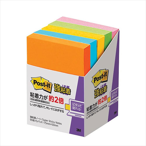 3M 【5個×5セット】 Post-it ポストイット 強粘着ノート ネオンカラー 混色 5個入 3M-656-5SSANX5