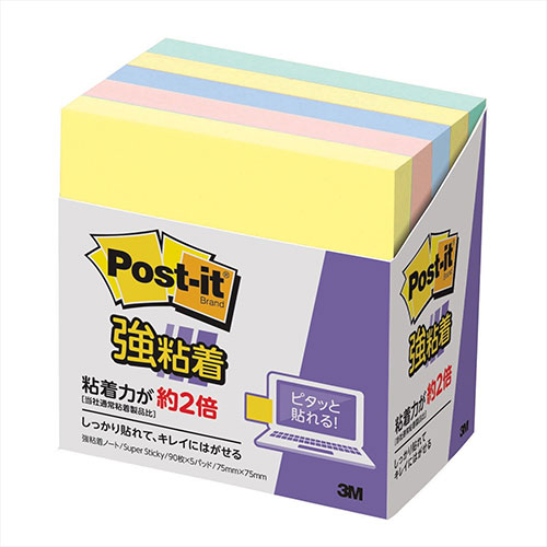3M 【5個セット】 Post-it ポストイット 強粘着ノート パステルカラー 4色混色 3M-654-5SSAPX5
