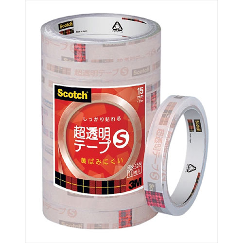 3M 【10巻入×5セット】 Scotch スコッチ 超透明テープS 工業用包装 10巻入 15mm 3M-BK-15NX5