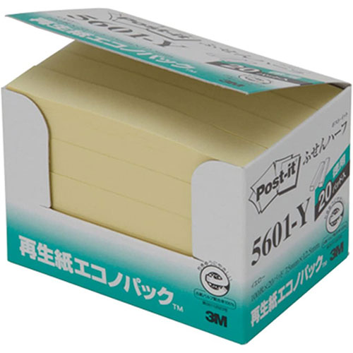 3M 【5個セット】 Post-it ポストイット 再生紙エコノパック ふせんハーフ 3M-5601-YX5