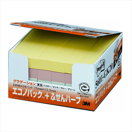 3M 【5個セット】 Post-it ポストイット 再生紙エコノパック ふせんハーフ 3M-5601-GKX5