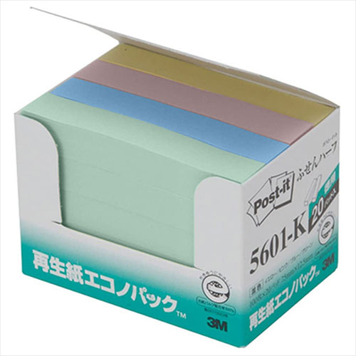 3M 【5個セット】 Post-it ポストイット 再生紙エコノパック ふせんハーフ 3M-5601-KX5