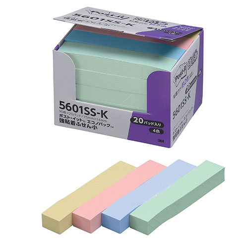 3M Post-it ポストイット エコノパック 強粘着見出し小 パステルカラー混色 3M-5601SS-K