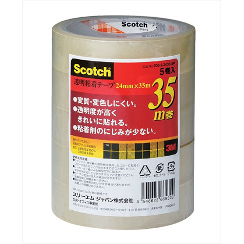 3M Scotch スコッチ 透明粘着テープ500 24mmX35m 5巻入 3M-500-3-2435-5P