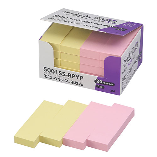 3M Post-it ポストイット エコノパック強粘着付箋 パステルカラー Y/P 3M-5001SS-RPYP