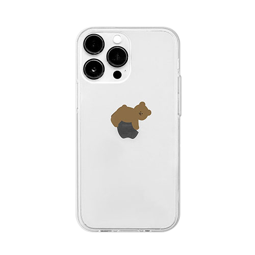 168cm ソフトクリアケース for iPhone 14 Pro リンゴとブラウンベア 背面カバー型 16823838i14P