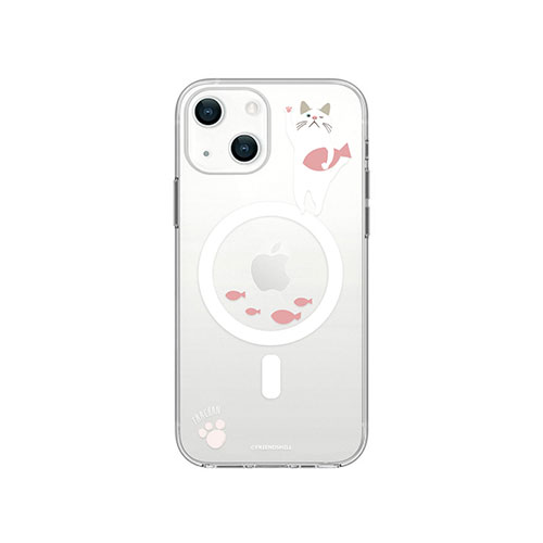 abbi FRIENDS ターチャンMagSafe対応クリアケース for iPhone 14 おさかなピンク 背面カバー型 ABF24192i14