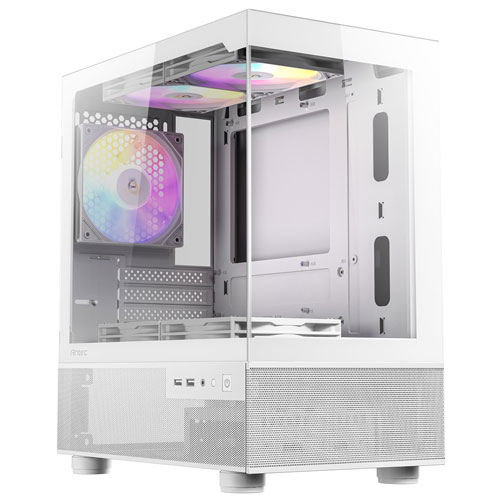 Micro-ATX ミニタワーケース CX200M RGB Elite White ピラーレスフロント・サイドパネル 5×RGBファン付