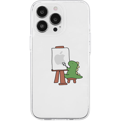 AKAN AKAN エイカン ソフトクリアケース for iPhone 15 Pro おしごとザウルス―画家 グリーン AK25643i15PR