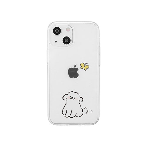 AKAN AKAN ソフトクリアケース for iPhone 14 ワンちゃんと蝶々 背面カバー型 AK23511i14