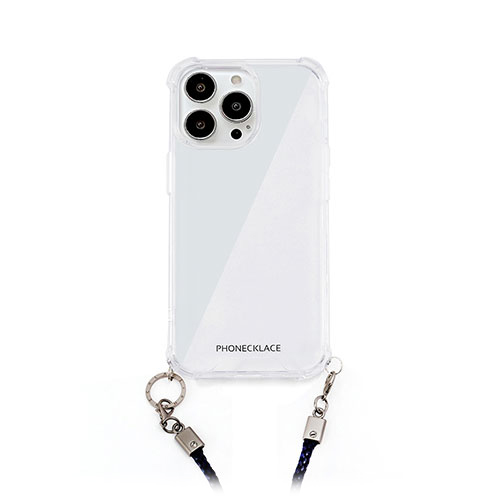 araree(アラリー) PHONECKLACE ロープショルダーストラップ付きクリアケース for iPhone 14 Pro ネイビー 背面カバー型