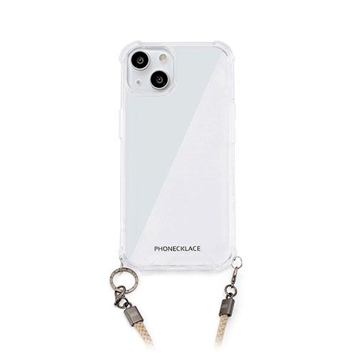 araree(アラリー) PHONECKLACE ロープショルダーストラップ付きクリアケース for iPhone 14 ベージュ 背面カバー型