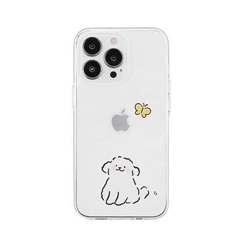 AKAN AKAN ソフトクリアケース for iPhone 14 Pro ワンちゃんと蝶々 背面カバー型 AK23545i14P
