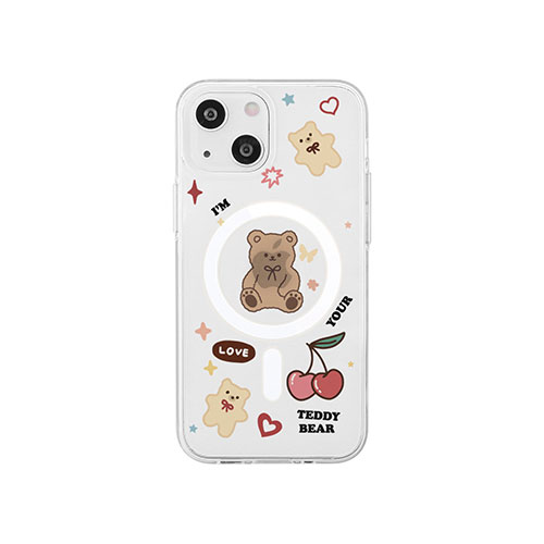 AKAN AKAN MagSafe対応クリアケース for iPhone 14 テディベア 背面カバー型 AK23489i14