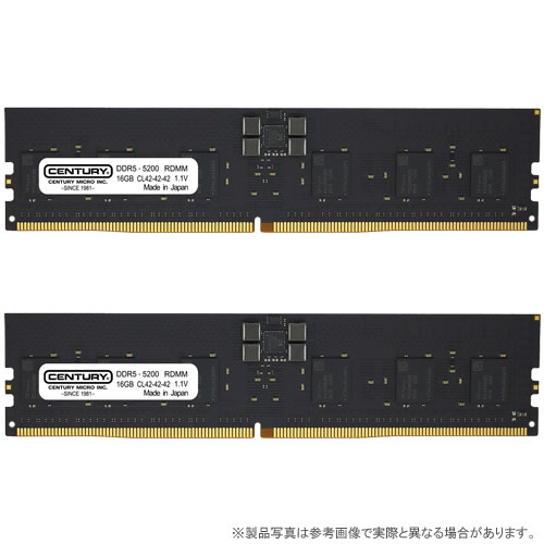 センチュリーマイクロ CB16GX2-D5RE520281 [32GB kit (16GBx2) DDR5-5200 (PC5-41600) ECC Reg DIMM 288pin Single Rank 2048Mx8]