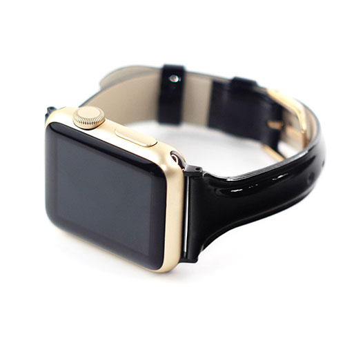 WEARPLANET WP23092AWBK [Slim Line 本革 エナメルバンド for Apple Watch 45/44/42mm ディープブラック]