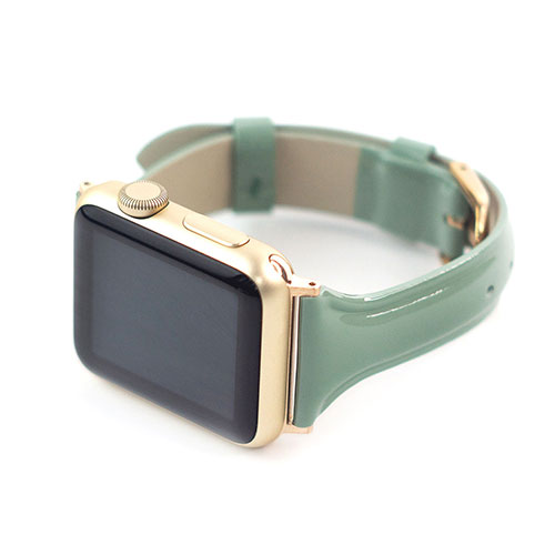 WEARPLANET WP23096AWGR [Slim Line 本革 エナメルバンド for Apple Watch 45/44/42mm モスグリーン]