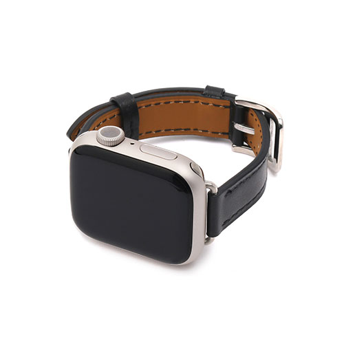 WEARPLANET WP23144AW [Slim Line クラシック本革バンド for Apple Watch 41/40/38mm ミッドナイトブラック]
